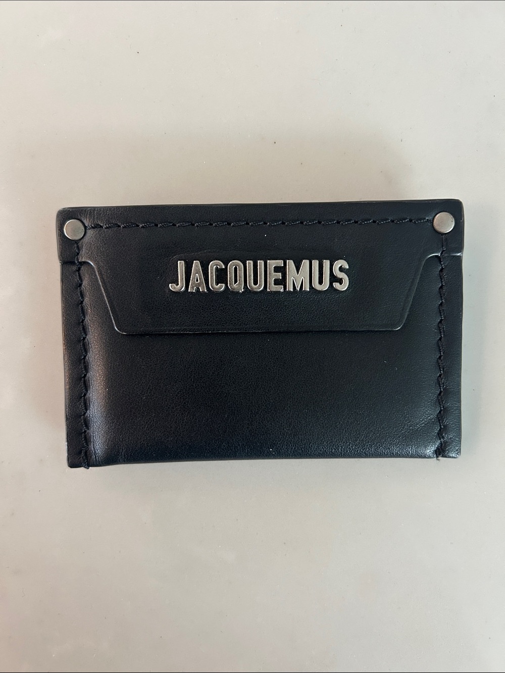Jacquemus Black Leather Card Holder with Silver Hardware